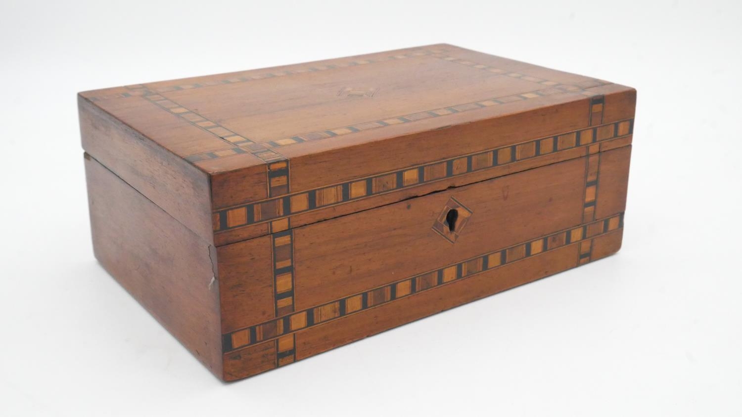 Three various 19th century Tunbridge inlaid hinged lidded walnut boxes. - Image 3 of 5