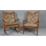 A vintage stained beech Parker Knoll easy armchair and the matching rocking chair. H.94cm