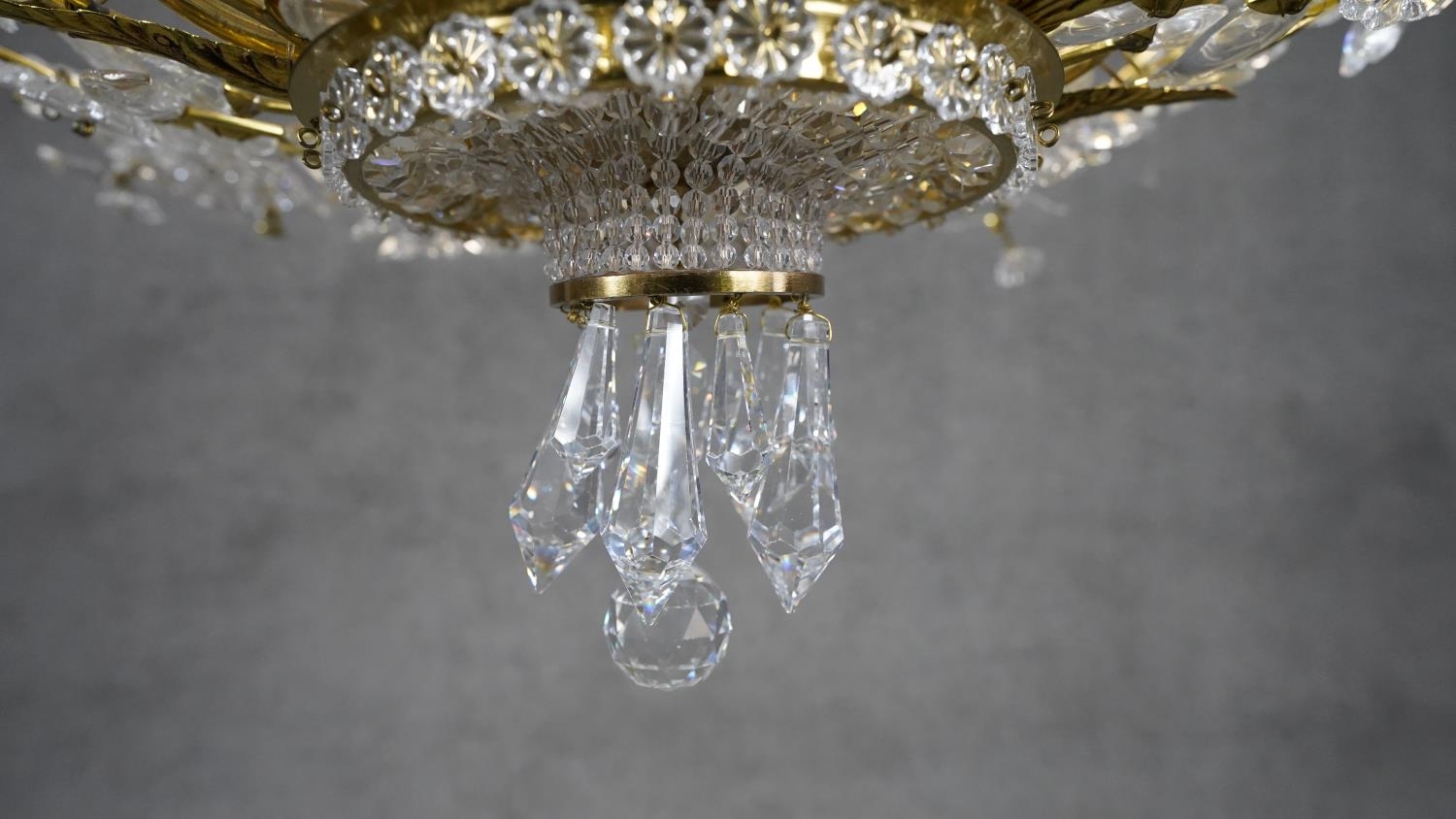 A gilt metal ceiling chandelier with crystal floral decoration on naturalistic branches. D.70cm - Image 3 of 7