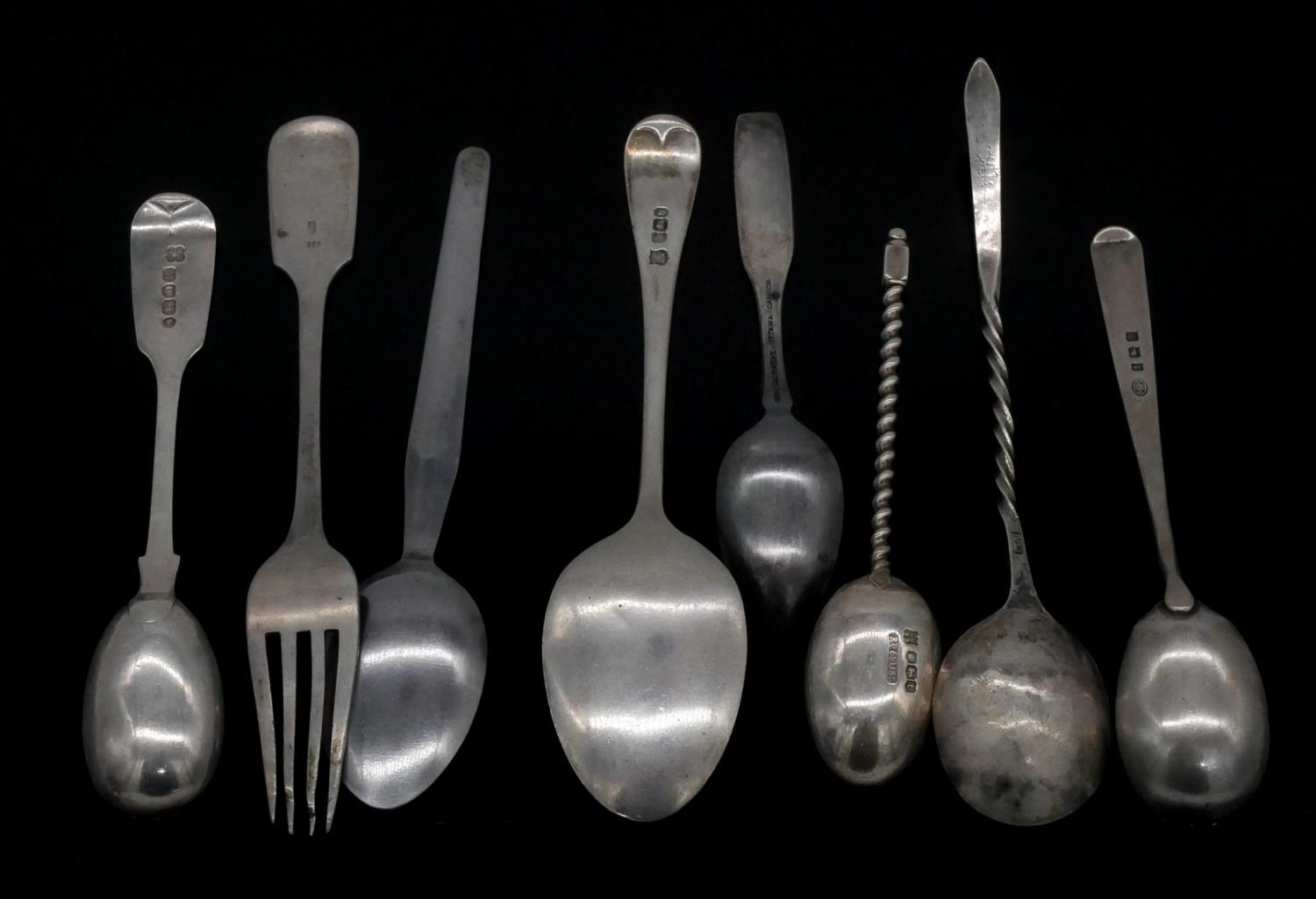 A collection of silver and silver plate cutlery. Including two Russian silver cake forks, a - Image 3 of 6