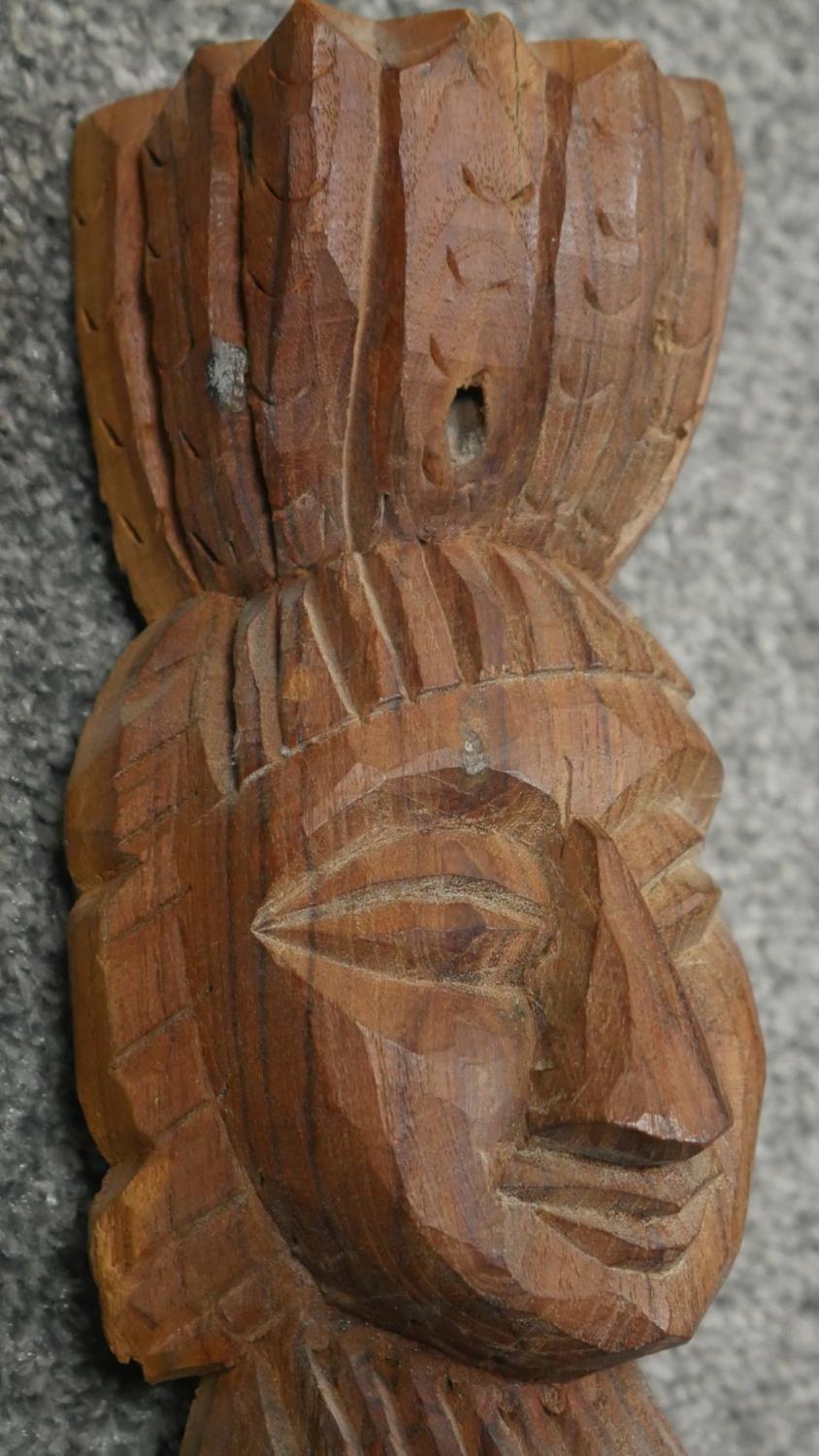 Three carved wooden tribal figures, two possibly fertility figures. H.75cm - Image 2 of 5