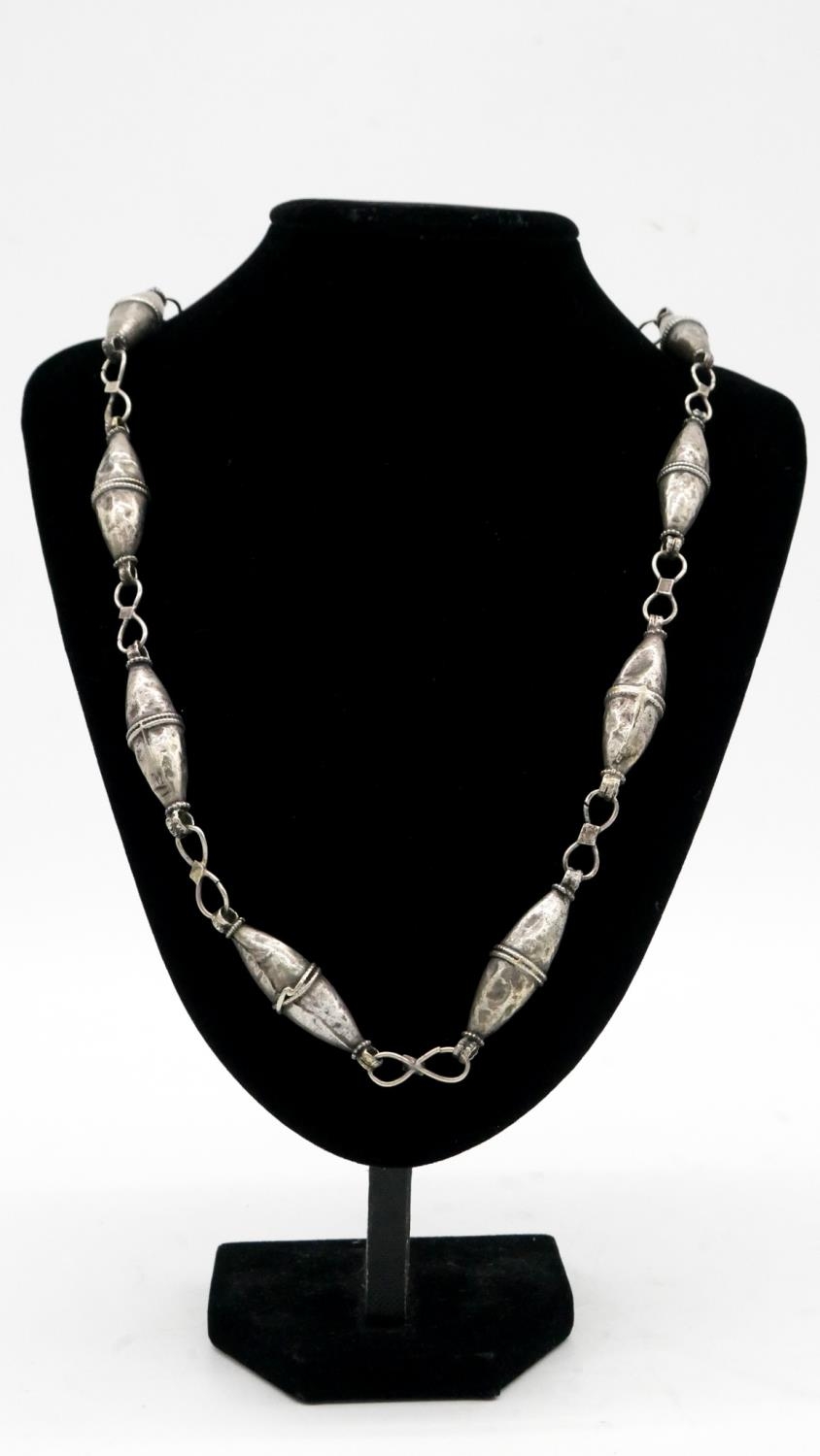 Three white metal and gemstone necklaces. One comprised of hollow silver plated elliptical beads - Image 2 of 5