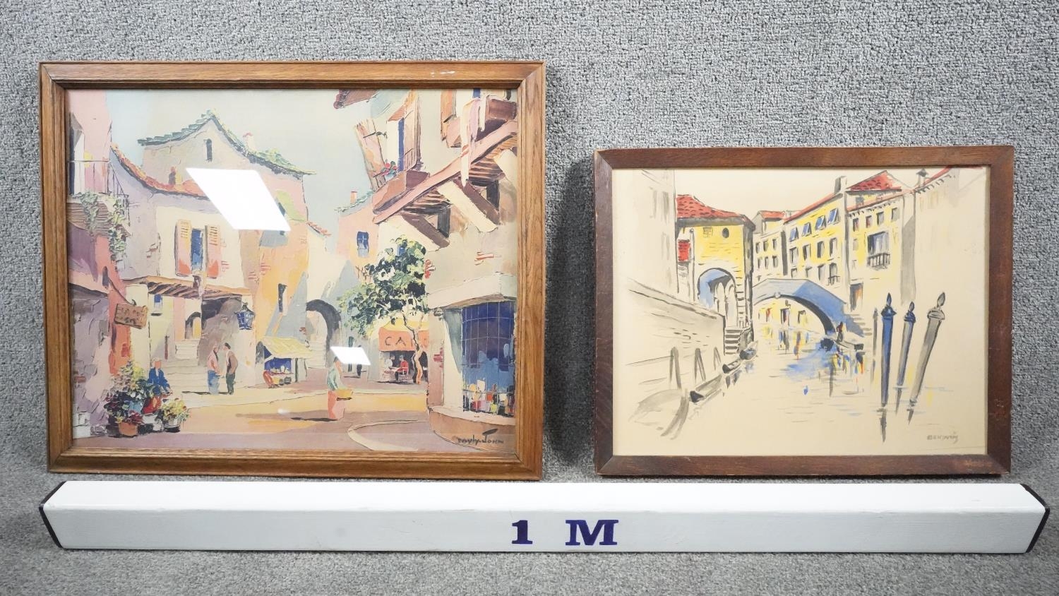 A framed and glazed vintage print of Valbonne by C.R. Doyly-John along with a watercolour on paper - Image 10 of 10