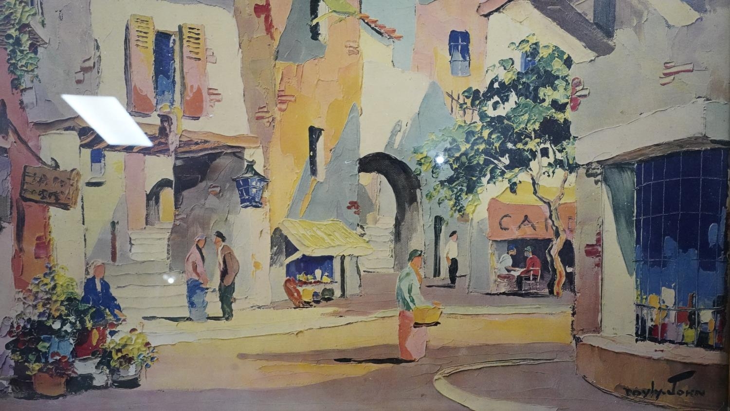 A framed and glazed vintage print of Valbonne by C.R. Doyly-John along with a watercolour on paper - Image 7 of 10