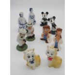 Five pairs of vintage novelty hand painted ceramic salt and pepper shakers. Incuding Tetley Tea