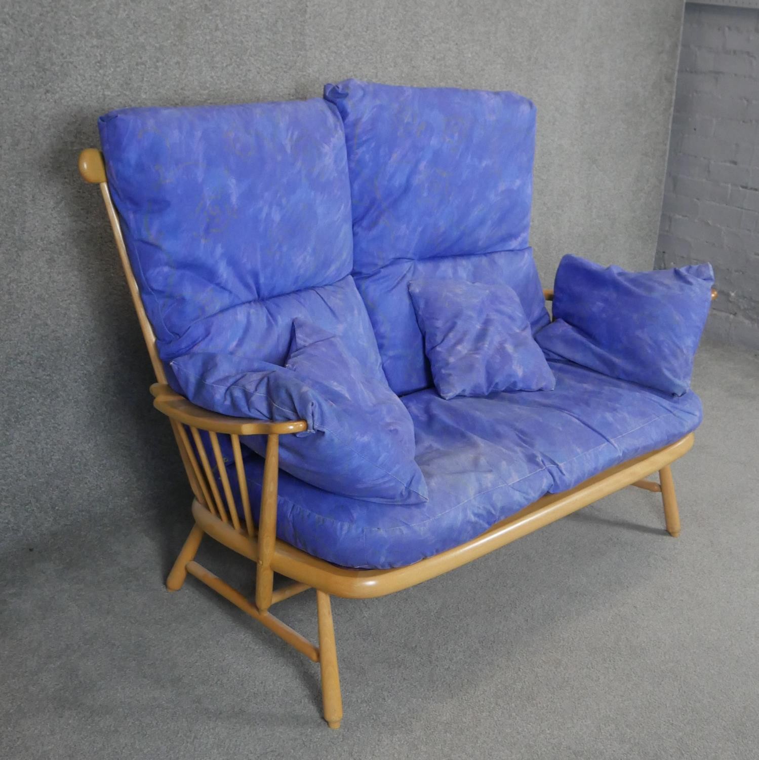 A vintage beech Ercol Evergreen two seater sofa. H.100 W.144 D.75cm - Image 3 of 5