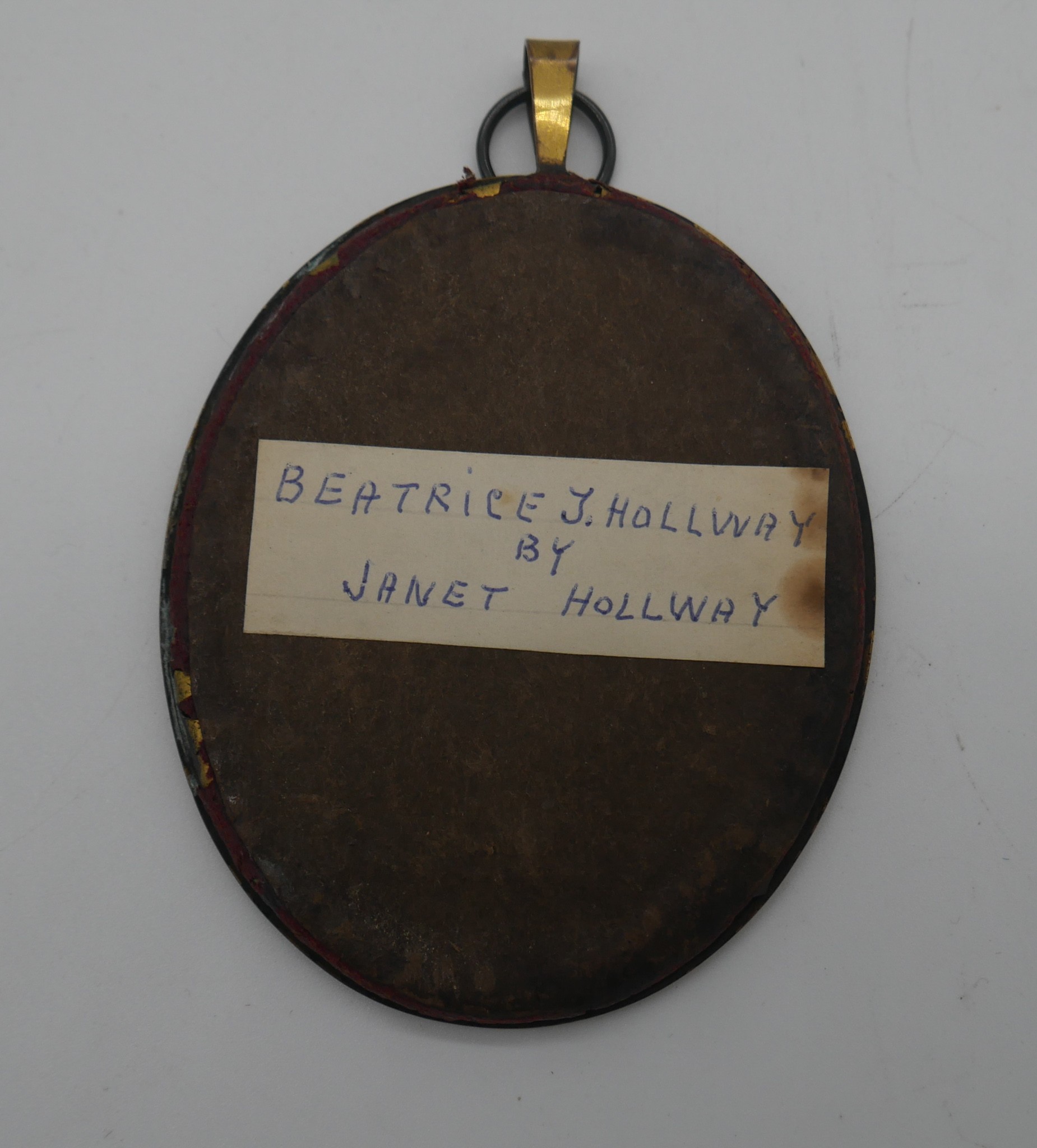 A framed and glazed oval potrait miniature of Beatrice J Hollway by Janet Hollway. Monogrammed JH - Image 2 of 3