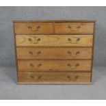 A vintage Georgian style oak chest with brass swan neck handles. H.77 W.92 D.57cm