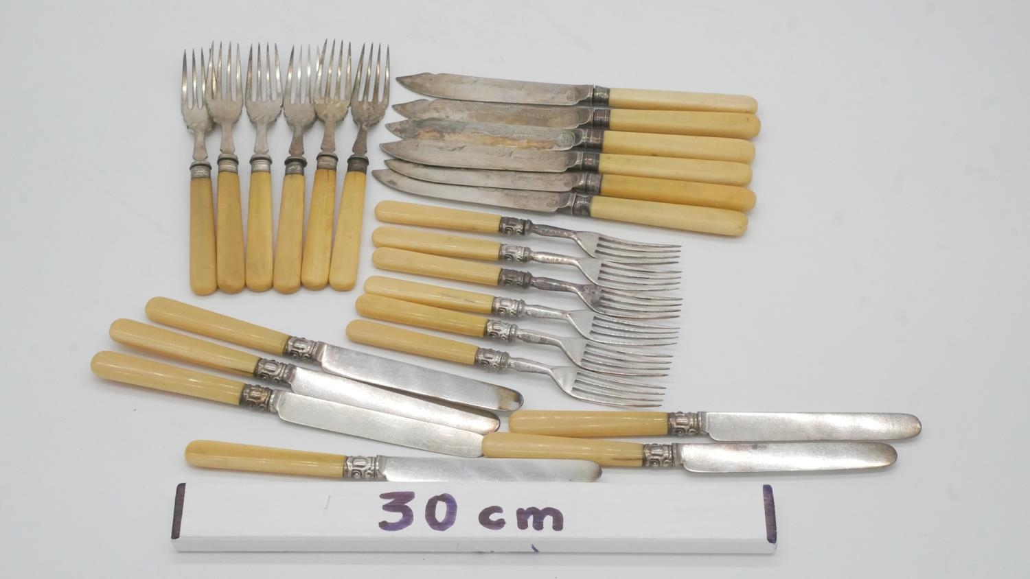 Two sets of twelve person silver plated cutlery. One set of fish knives and forks wuth engraved - Image 10 of 10