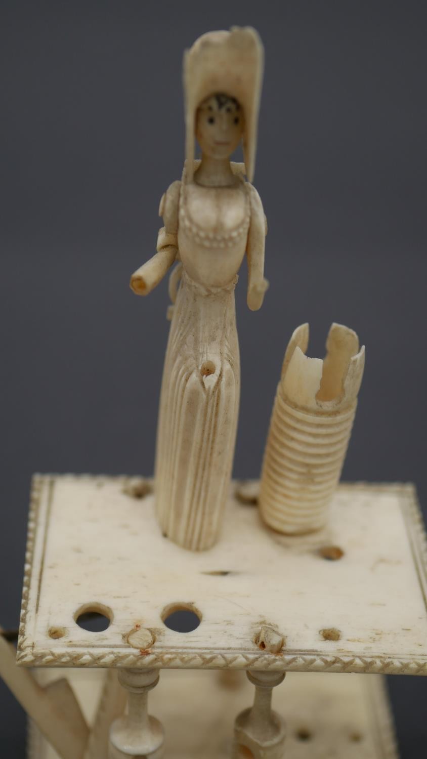 A Napoleonic prisoner of war carved bone automaton of Spinning Jenny. Incomplete. - Image 3 of 4