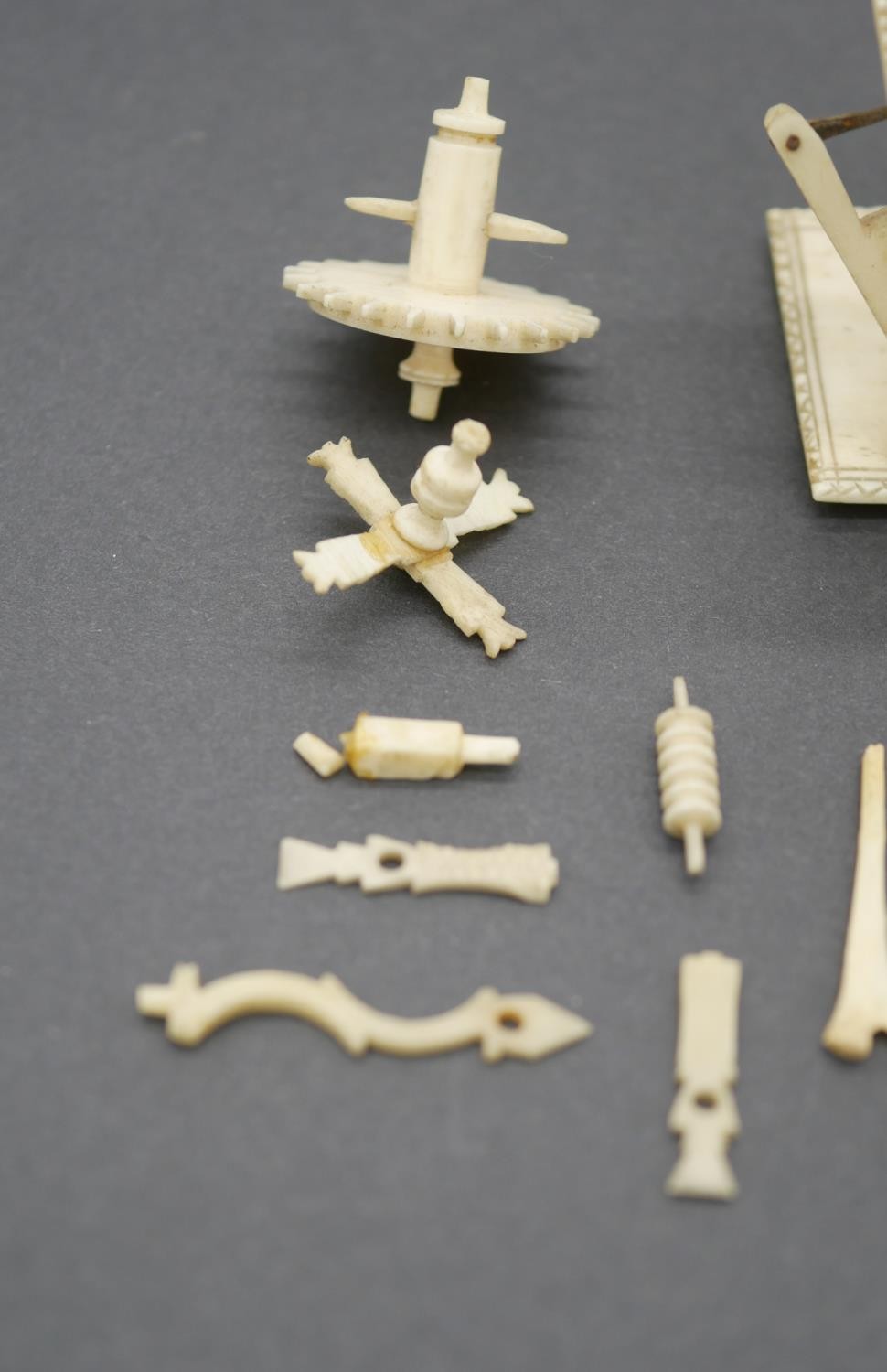 A Napoleonic prisoner of war carved bone automaton of Spinning Jenny. Incomplete. - Image 4 of 4
