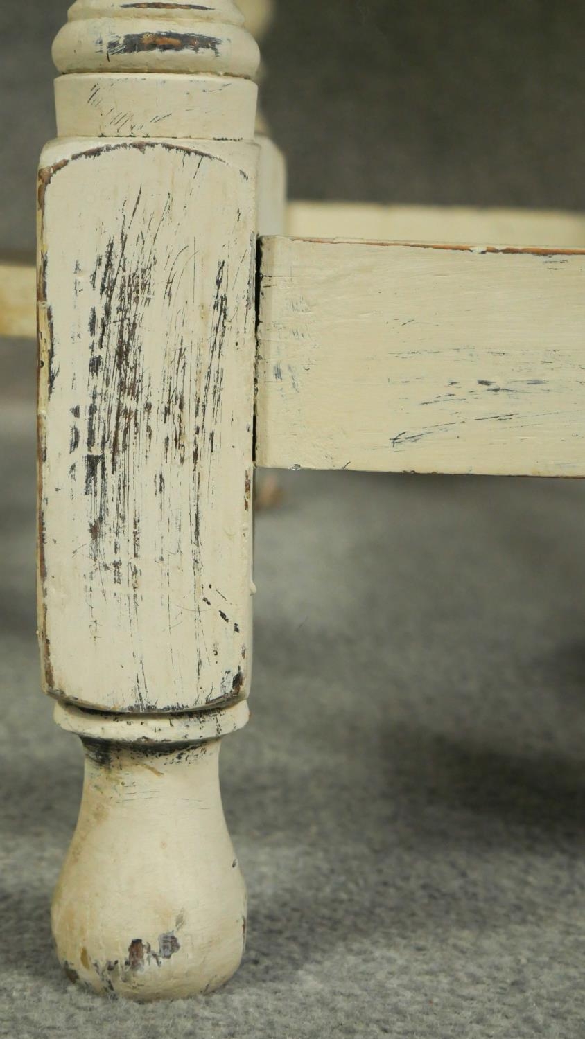 A mid century oak drop flap dining table on distressed painted gateleg barleytwist supports. H.72 - Image 4 of 5