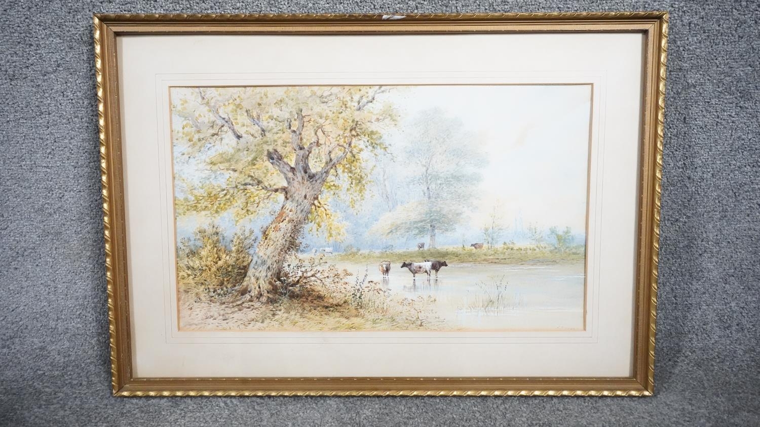 Two framed and glazed watercolours. One of a river with cows and one of swallows. H.46 W.66 - Image 5 of 8