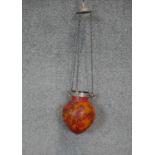 A vintage Galle style orange and red carved cameo glass floral design ceiling lamp shade, with