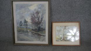 oil on board, woodland scene and a watercolour of parklands. H.44 W.50cm