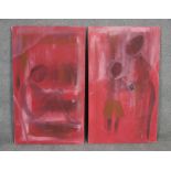 Two unframed oils on canvas, abstract figural compositions. h100 w60