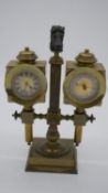 A 19th century brass and bronze clock barometer. The barometer and clock in the form of horse