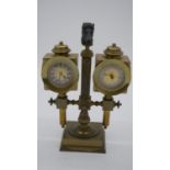 A 19th century brass and bronze clock barometer. The barometer and clock in the form of horse