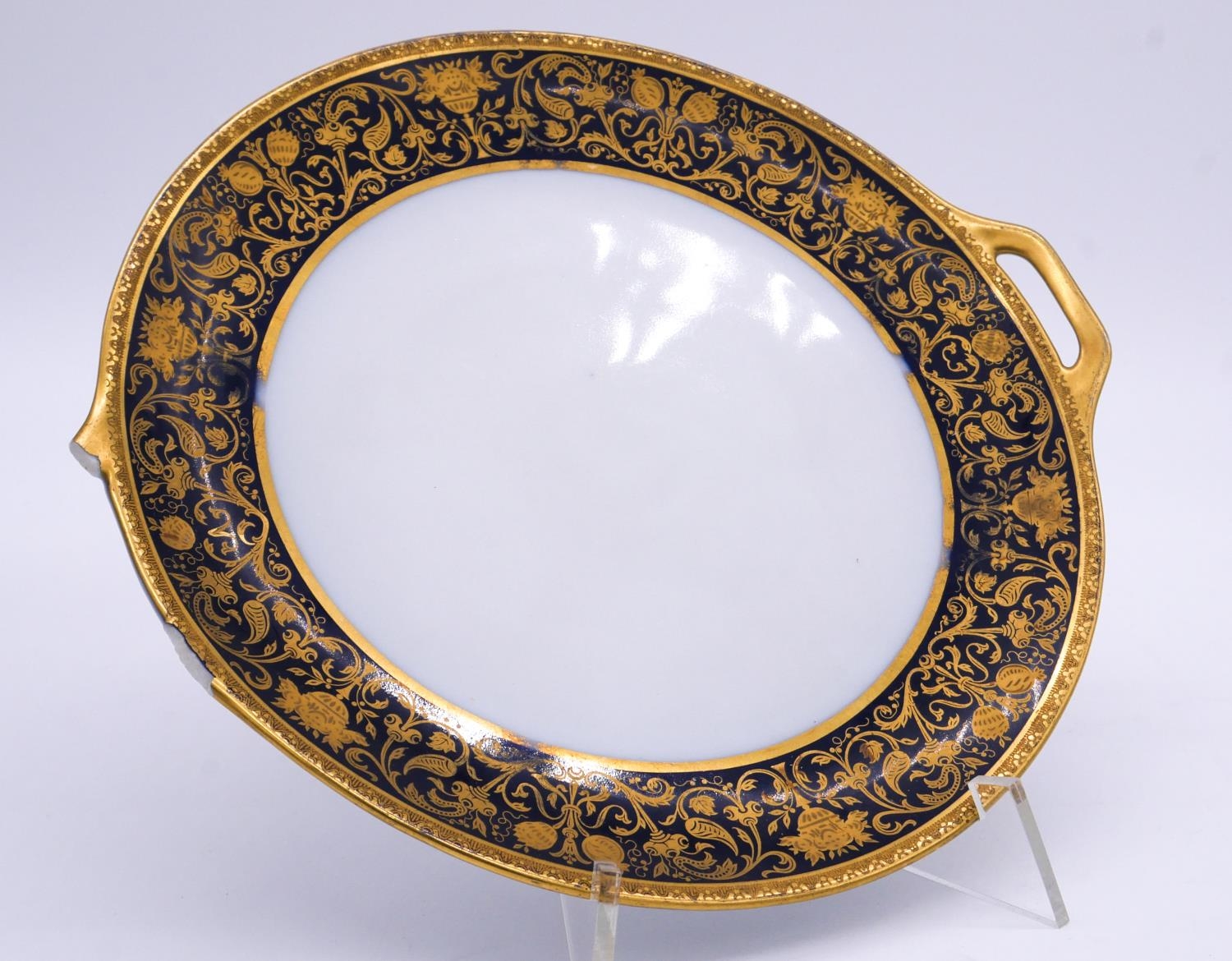 Two Minton porcelain royal blue and gilt stylised foliate design serving platters along with a - Image 2 of 9