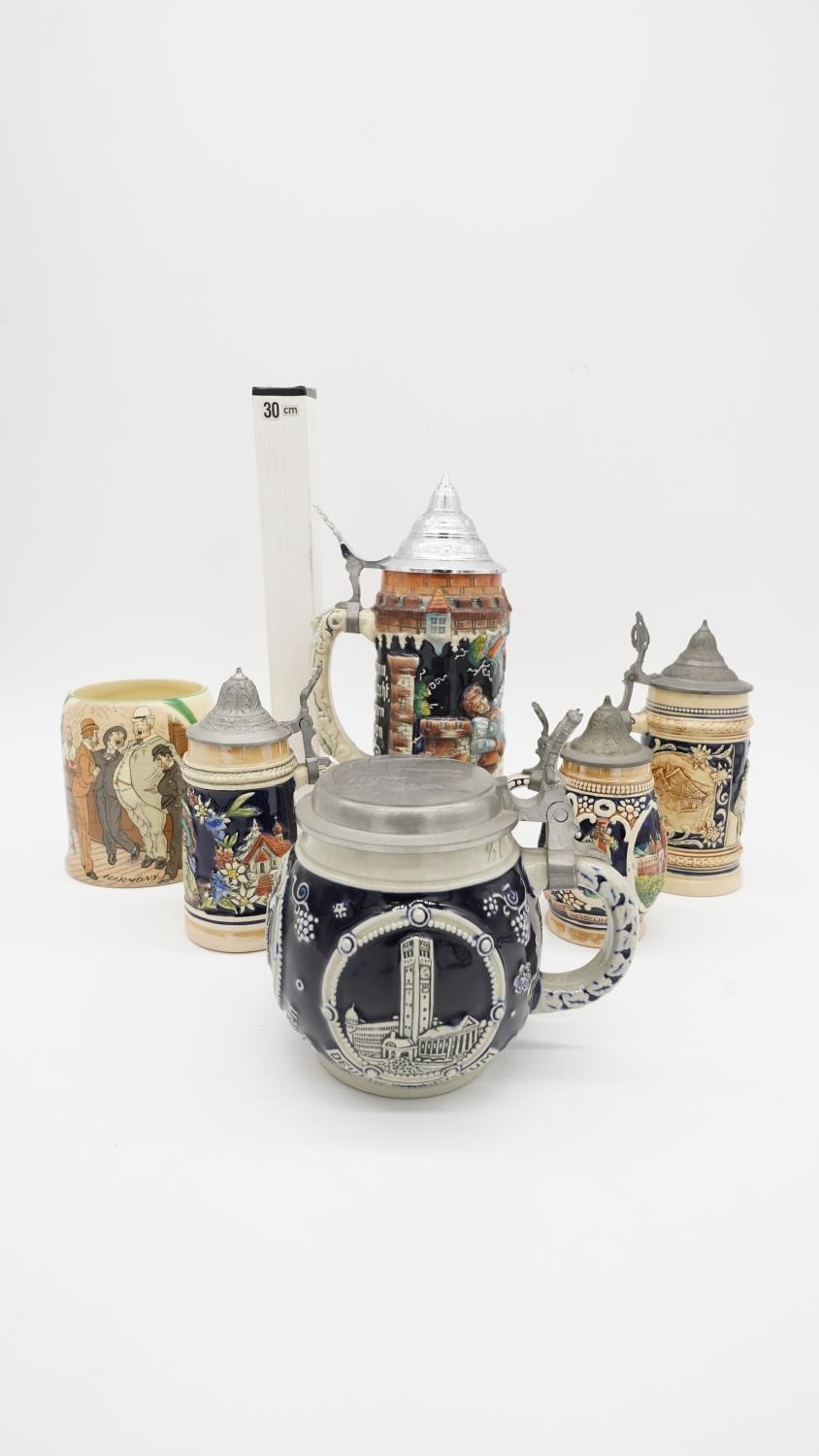 A collection German salt glaze steins in various sizes along with a Crown Ducal Harmony Guinness - Image 2 of 31