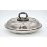 A Victorian silver plated serving dish with lid and removabale handle. L.28cm