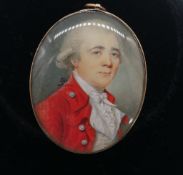 A 19th century portrait glazed miniature on ivory yellow metal mourning brooch/pendant (pin