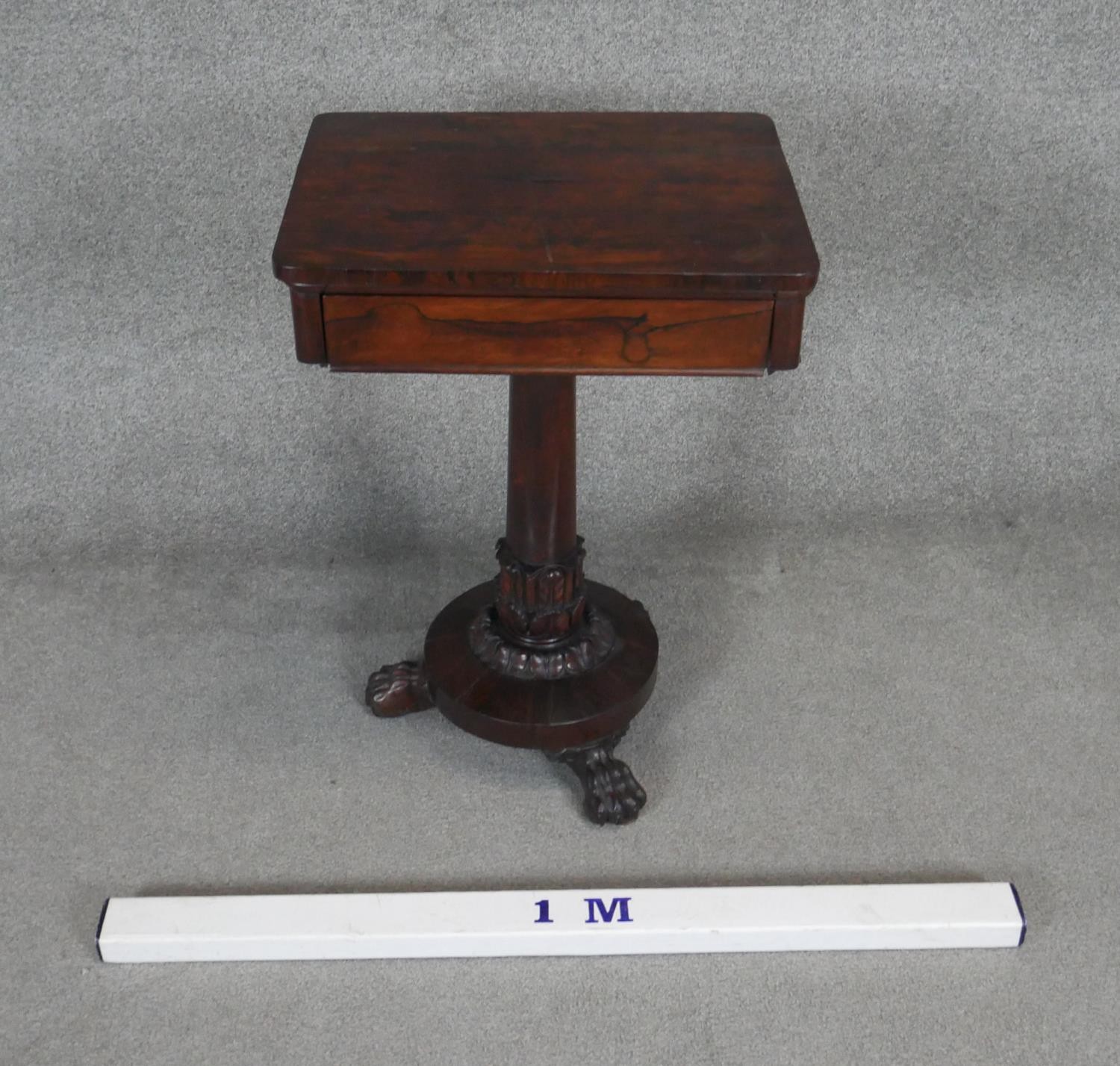A William IV rosewood work table with twin pull out slides on acanthus carved pedestal base - Image 2 of 3
