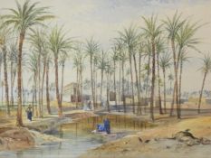 Henry Pilleau (1813-1899) A framed and glazed watercolour, village on the Nile, signed with