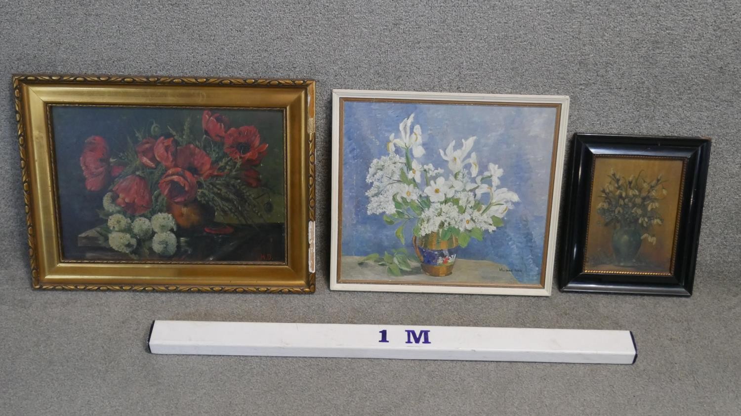 A collection of three framed oils on canvas. still life flowers, signed. H.49 W.62cm (Largest) - Image 2 of 8