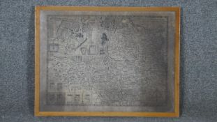 A framed and glazed atique map of Somersetshire. W.51 H.39