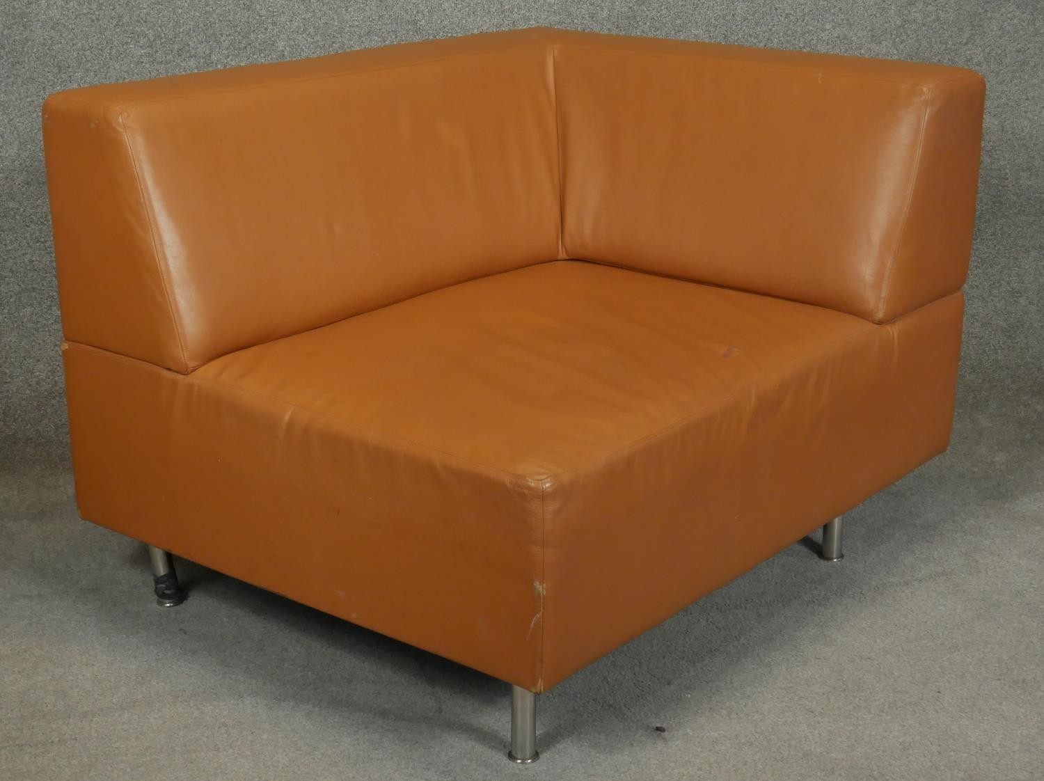 A contemporary Hay 'Mags' two section modular sofa upholstered in light tan leather. H.78 L.220 D. - Image 4 of 4