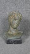 A Classical style bronze bust on marble base.