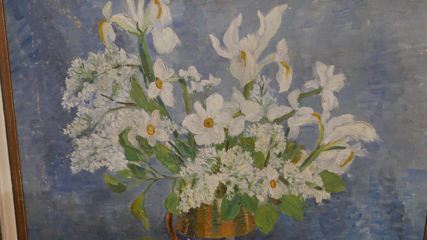 A collection of three framed oils on canvas. still life flowers, signed. H.49 W.62cm (Largest) - Image 5 of 8