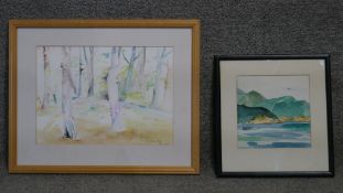 Two framed and glazed watercolours. One of a woodland scene, indistincty signed. The other of a