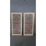 Two framed and glazed Art Nouveau silk embroidered panels with foliate and floral design. W.53 H.63