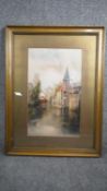 Louis Burleigh Bruhl (1862 - 1942) A framed and glazed print of a Dutch canal scene. Signed by