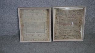Two framed and glazed 19th century childrens emboridered samplers. One by Susanna Durant and the