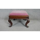 A mid 19th century mahogany stool on cabriole supports. H.37 W.47cm