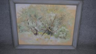 Brenda Carter, watercolour on card, tree and wild flower study, signed and dated. H.60 W.87cm