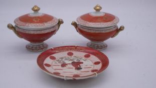 A collection of satsuma porcelain. Including a plate decorated with figures and a pair of twin