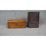 A Victorian figured walnut sewing box with brass inlay and an early 20th century marquetry inlaid