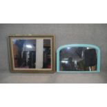 A gilt framed wall mirror along with a painted Victorian arched overmantel mirror. H.88 W.103cm (