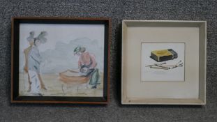 Two framed and glazed watercolours both by the same hand, Edwin Plomer, miscellaneous subjects. H.26