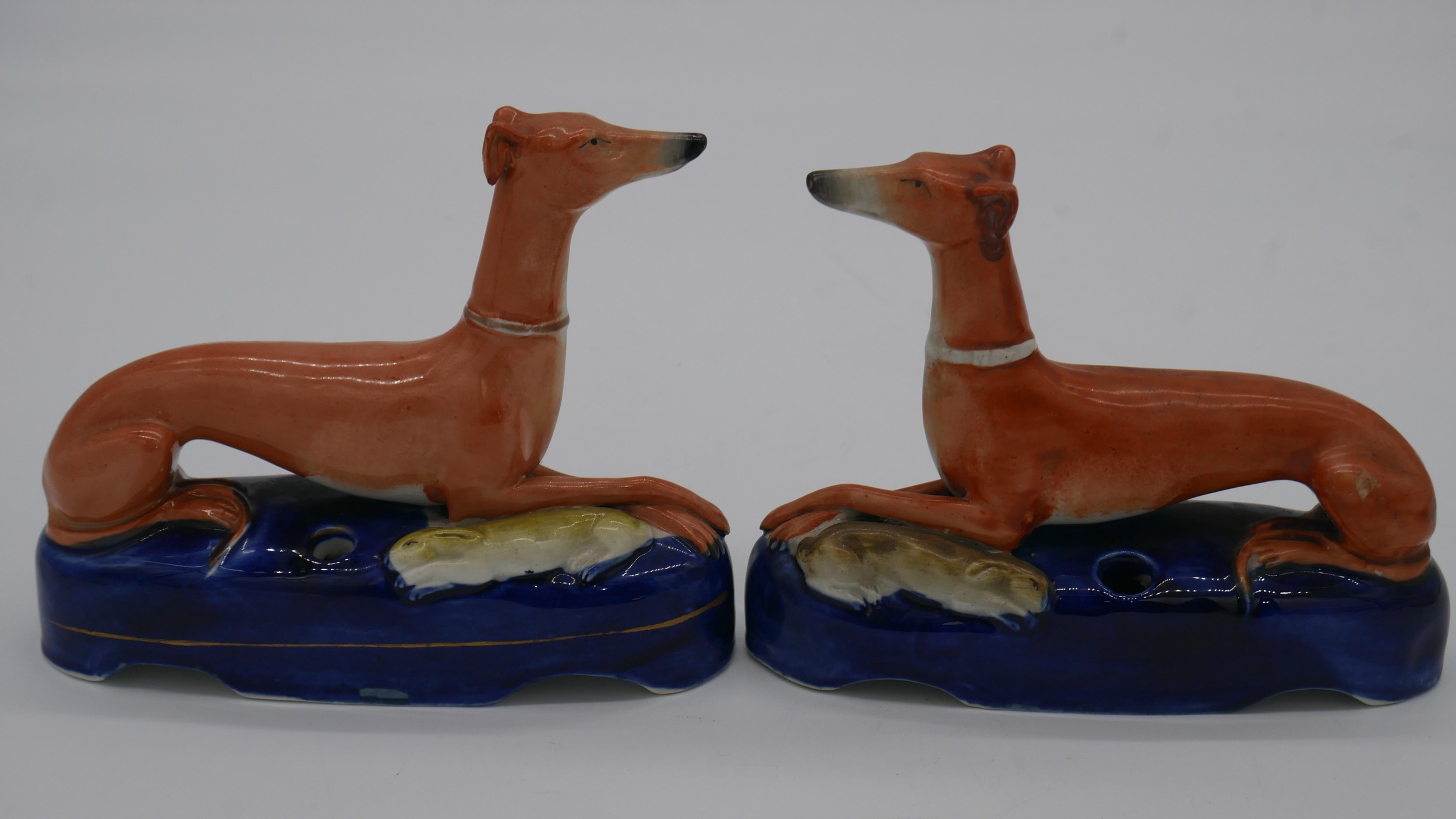 A collection of 19th century ceramic hand painted dogs. Including a pair of reclining grey hounds - Image 4 of 4