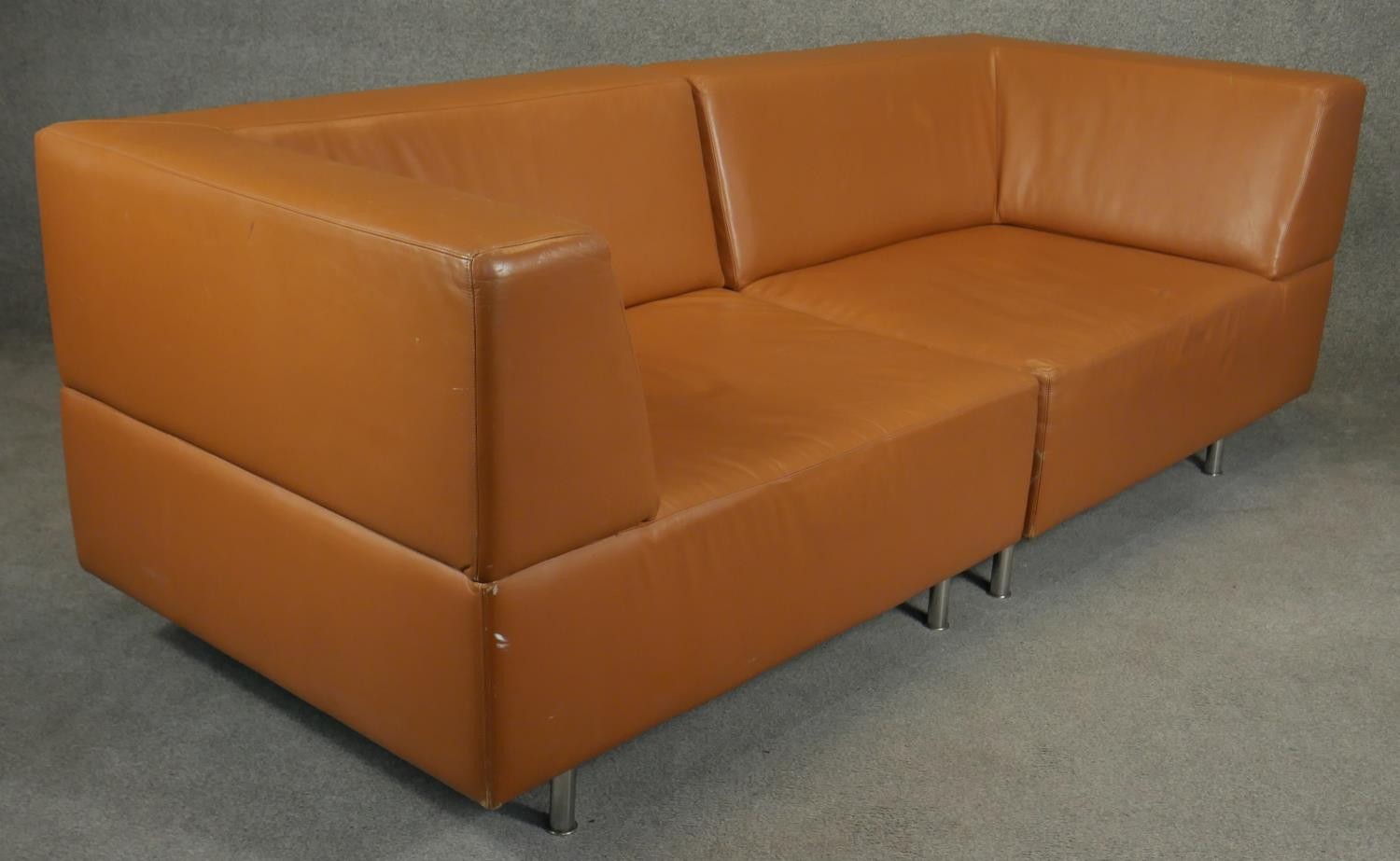 A contemporary Hay 'Mags' two section modular sofa upholstered in light tan leather. H.78 L.220 D. - Image 2 of 4