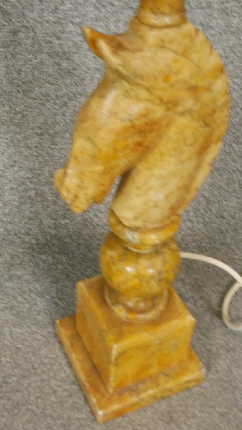 A vintage carved alabaster table lamp in the form of a horses head on stepped base. H.49cm - Image 3 of 3