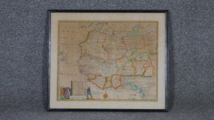An antique framed and glazed map of Africa by Eman Bowen, later coloured. W.51 H.43