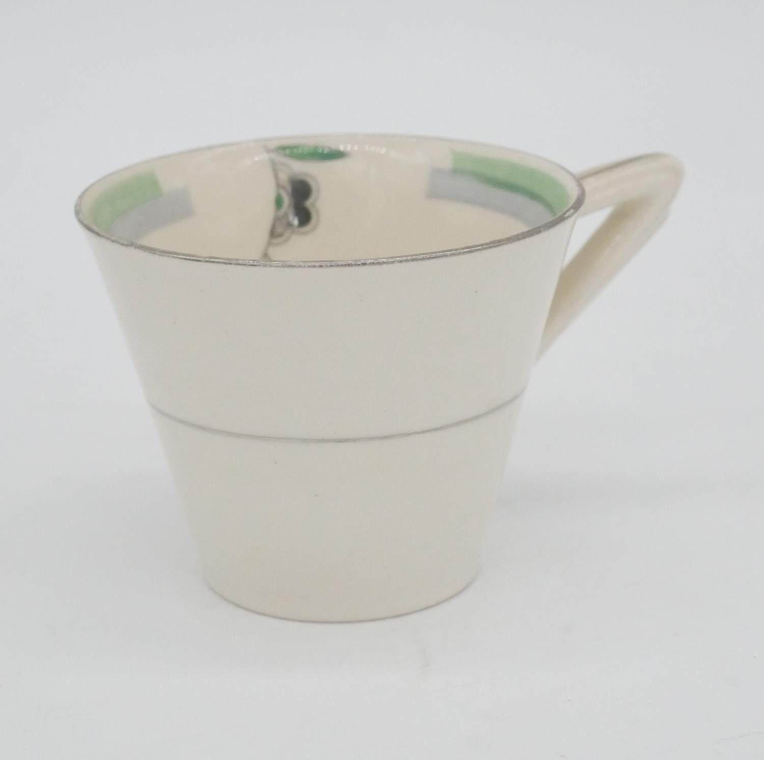 A six person Soho pottery Solian ware green floral pattern coffee set. Maker's mark to the base. - Image 6 of 9