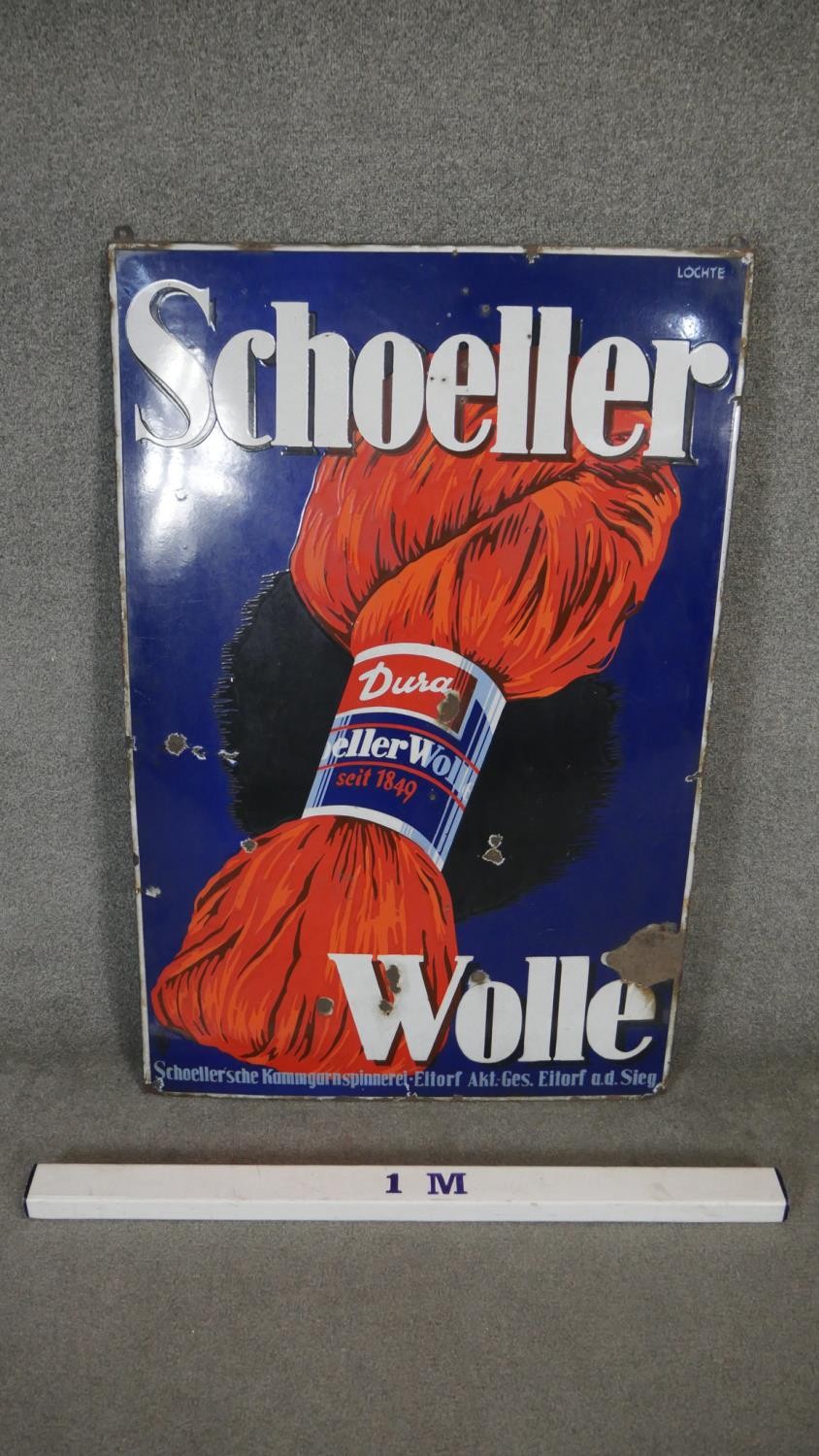 A large vintage German coloured enamel advertising sign for Schoeller Woole. H.118 W.77cm - Image 2 of 2