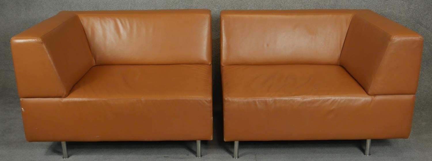 A contemporary Hay 'Mags' two section modular sofa upholstered in light tan leather. H.78 L.220 D. - Image 3 of 4